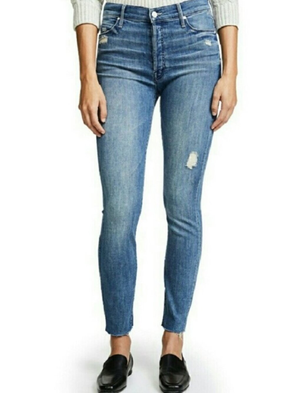 MOTHER The Stunner Ankle Fray Jeans 32 Graffiti Girl Wash Raw Hem Distressed